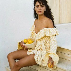 SABO SKIRT Mirella Yellow Floral Ruffle Dress Small